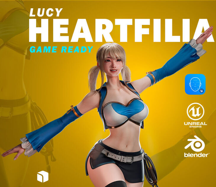 Lucy Heartfilia – UE5 – Blender 3D Rigged Low-poly 3D model_DAZ3D下载站