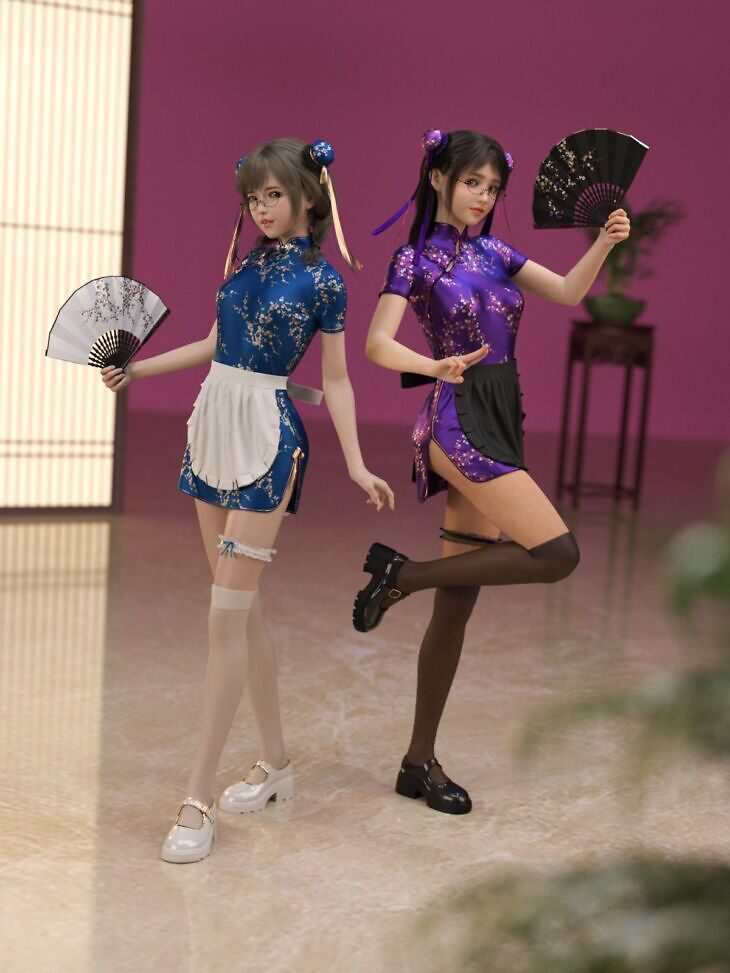 dForce MKTG ZhongHua Dress Outfit for Genesis 9, 8.1 and 8 Female_DAZ3D下载站
