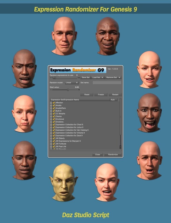 Expression Randomizer for Genesis 9_DAZ3D下载站