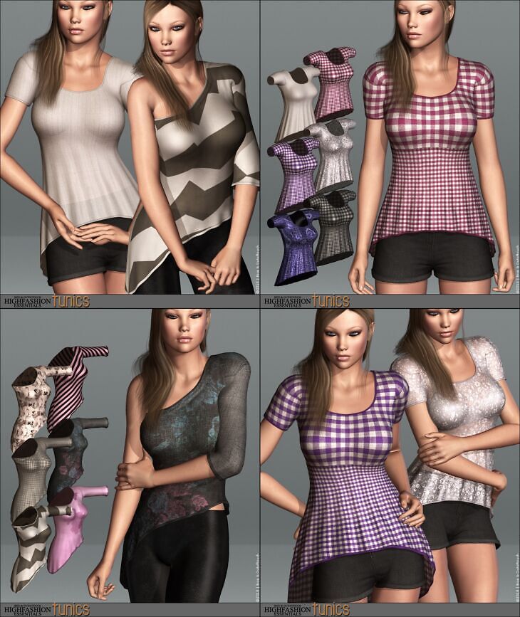 HIGHFASHION Essentials: Tunics for V4/A4/G4_DAZ3D下载站