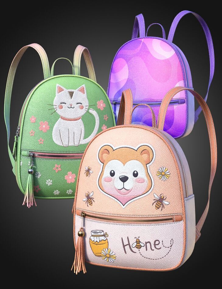 SE Cute Backpack and Pose Set for Genesis 9 and 8 Female_DAZ3D下载站