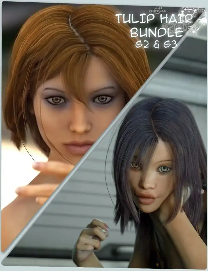 Tulip Hair for Genesis 2 Female(s) and Genesis 3 Female(s) Bundle_DAZ3DDL