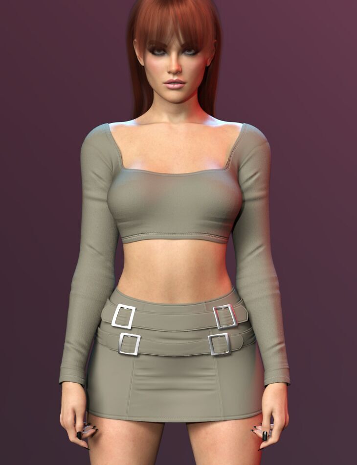 X-Fashion Buckles Skirt Set for Genesis 9_DAZ3D下载站