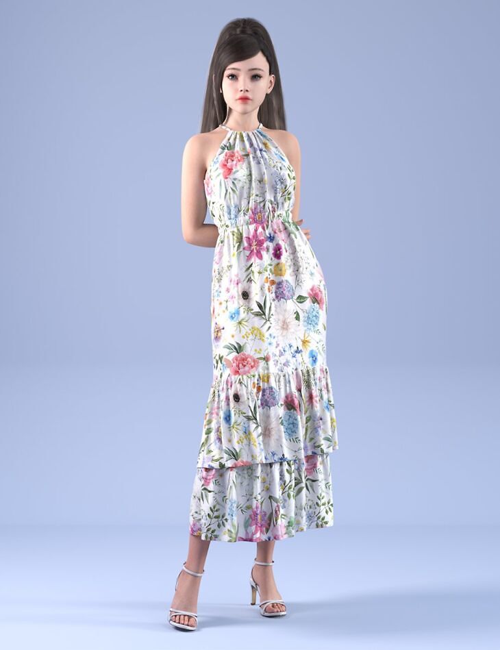 dForce HnC24 Floral Dress Outfit for Genesis 9_DAZ3D下载站