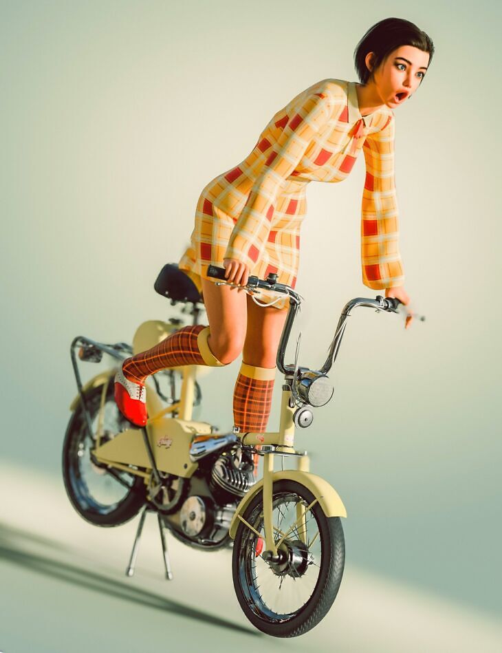 dForce Twiggy Outfit and Bicycle for Genesis 9_DAZ3D下载站