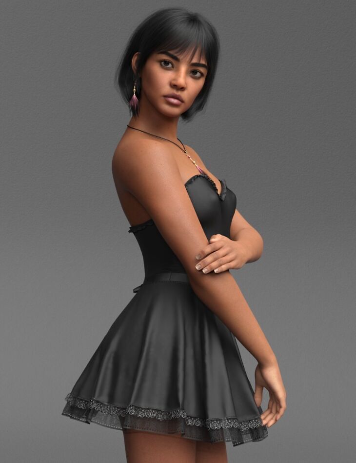 A97 dForce Strapless Short Ruffle Dress for Genesis 9_DAZ3D下载站