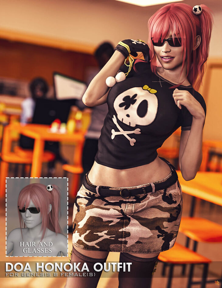 DOA Honoka Outfit (Hair & Glasses) for G8F_DAZ3DDL