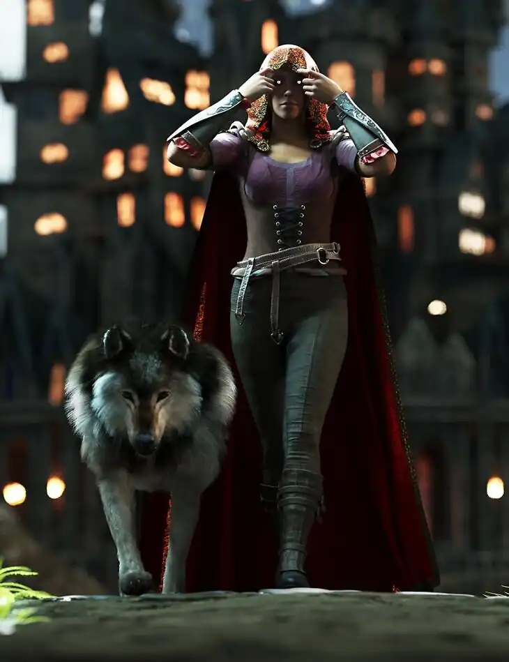 Red Hood Poses for Genesis 9 Feminine and Daz Dire Wolf_DAZ3DDL
