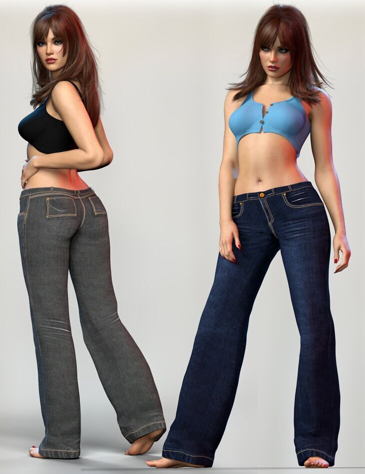 X-Fashion Wide Leg Jeans for Genesis 9, 8.1, and 8 Female_DAZ3D下载站