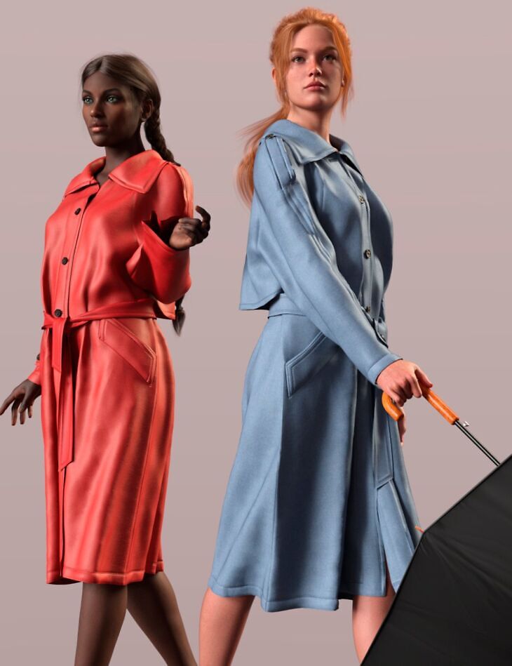 dForce Classic Trench Coat for Genesis 9, 8, and 8.1 Female_DAZ3D下载站