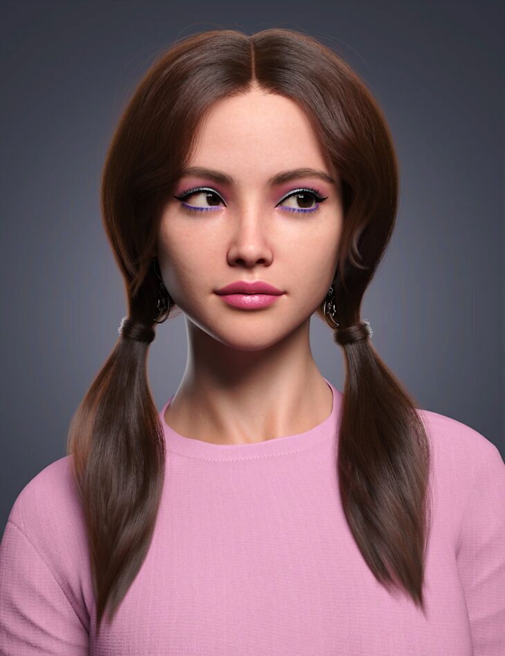 dForce Cute Pigtails for Genesis 9_DAZ3D下载站