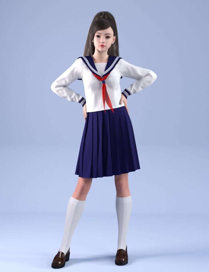 dForce HnC24 JP School Uniform Outfits for Genesis 9_DAZ3D下载站