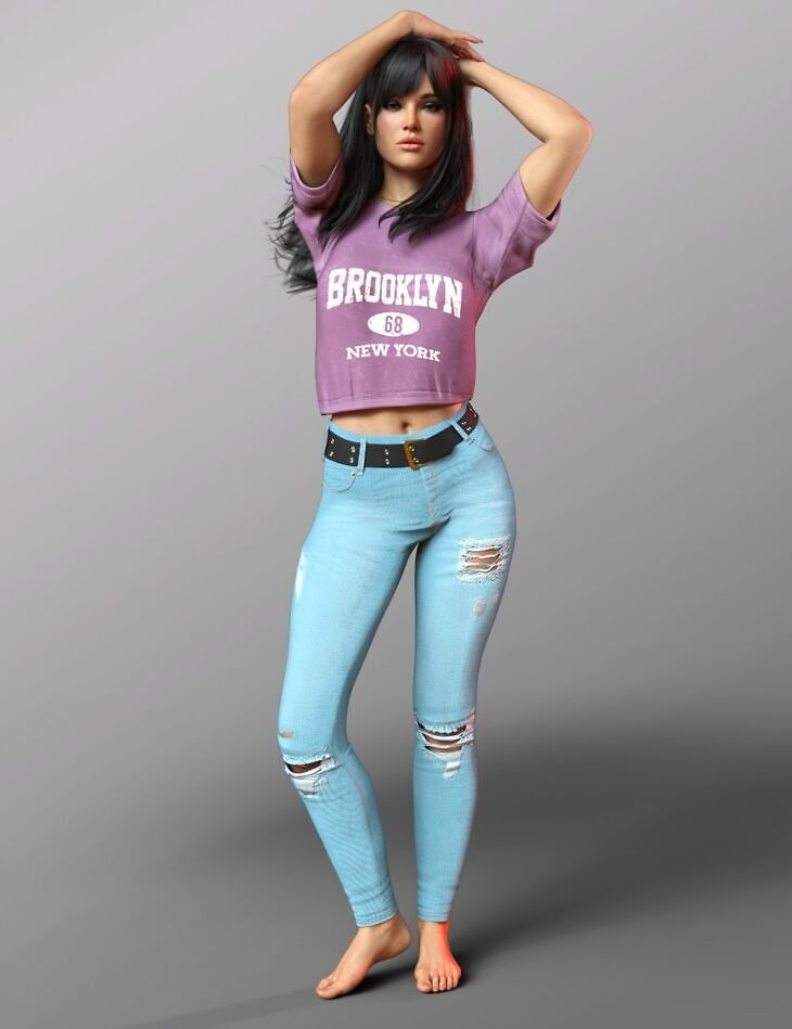 dForce X-Fashion Washed Casual Outfit for Genesis 9_DAZ3DDL