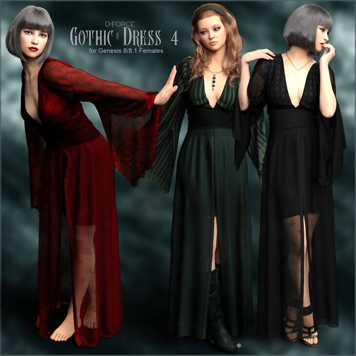 D-Force Gothic Dress 4 for G8F and G8.1F_DAZ3D下载站