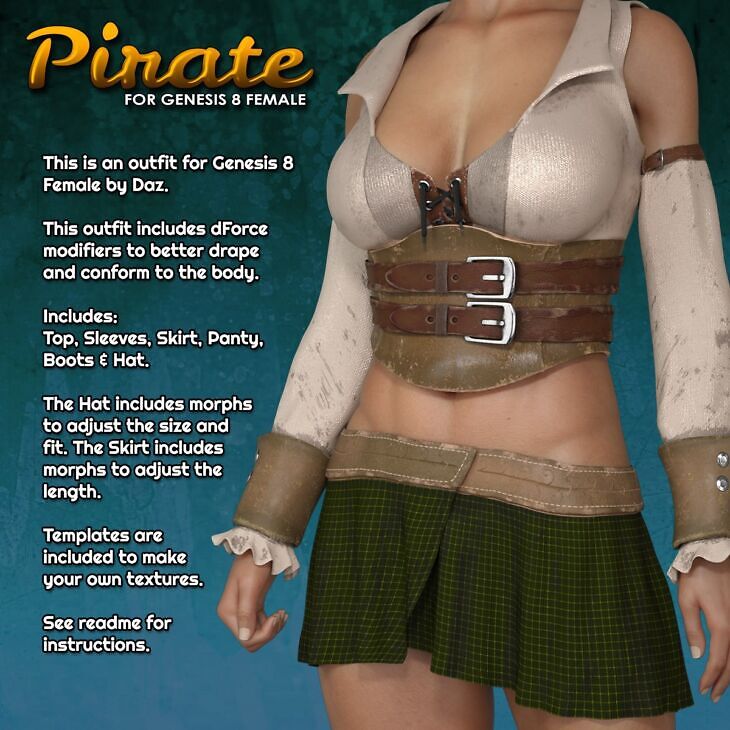 Exnem dForce Pirate Outfit for Genesis 8 Female_DAZ3D下载站