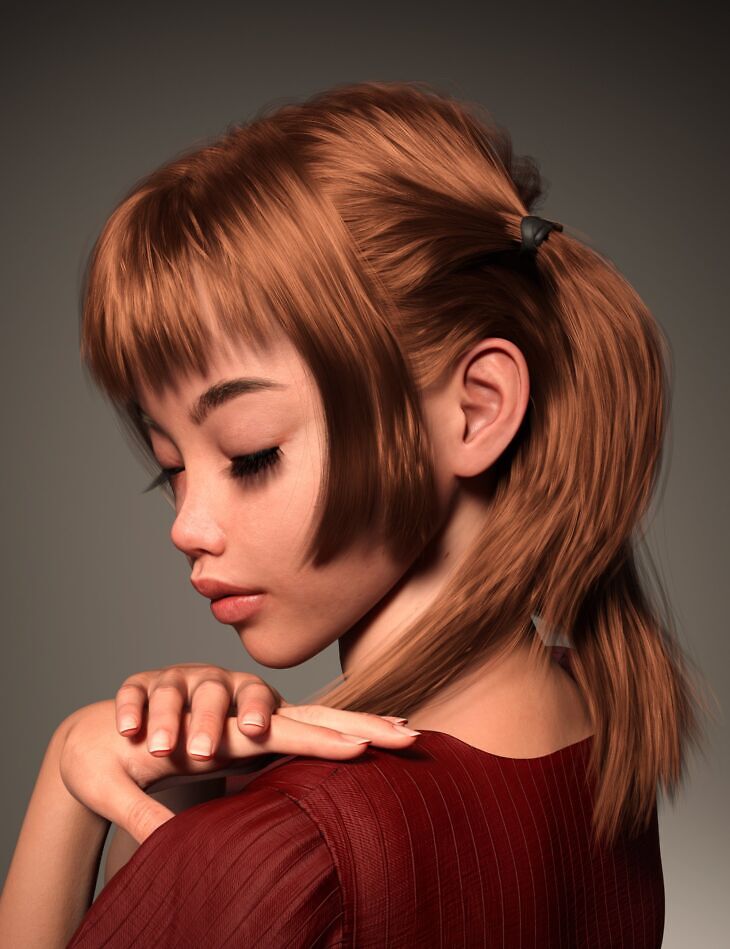 FE Small Double Ponytail Hair for Genesis 9_DAZ3D下载站