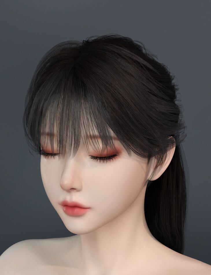 Noki Half-Up Bun with Bangs for Genesis 9_DAZ3D下载站