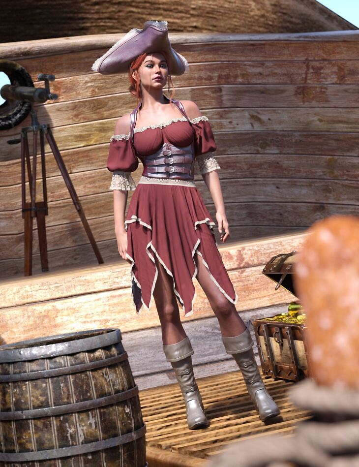 dForce MK Pirate Queen Outfit for Genesis 9_DAZ3D下载站