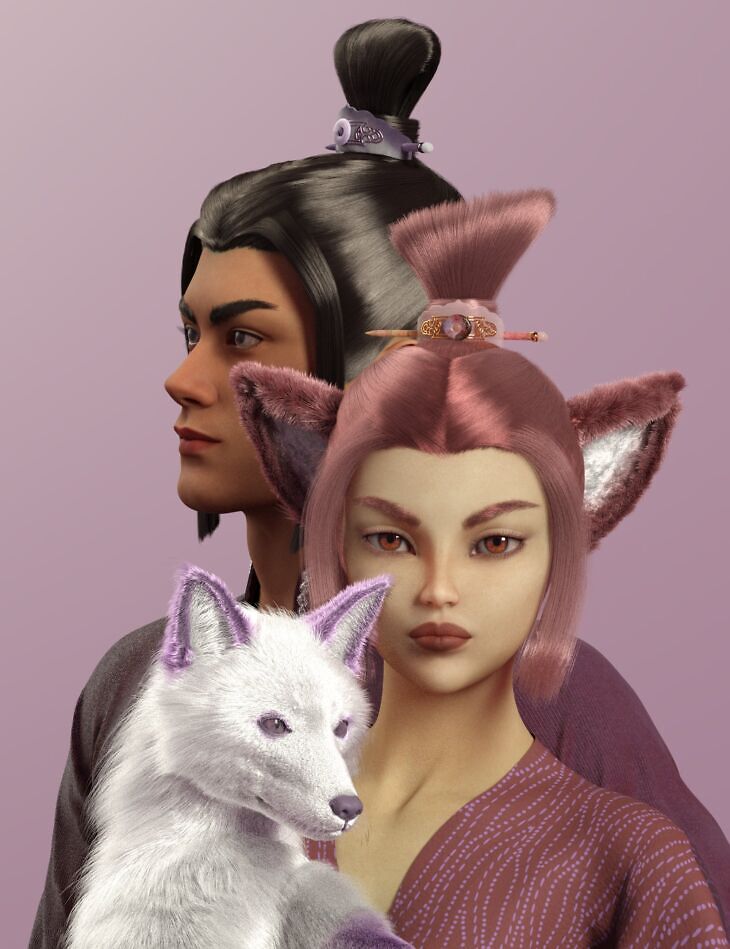 Immortal Heroes Zisheng Hair and Huli Jing Colors Bundle_DAZ3DDL