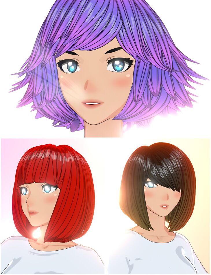 Toon Style 3-in-1 Bob Hairs Bundle_DAZ3DDL