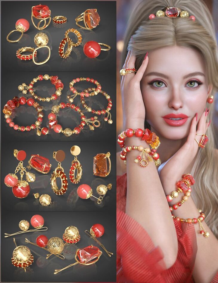 VRV Evie Jewelry for Genesis 9, 8.1, and 8 Females_DAZ3D下载站