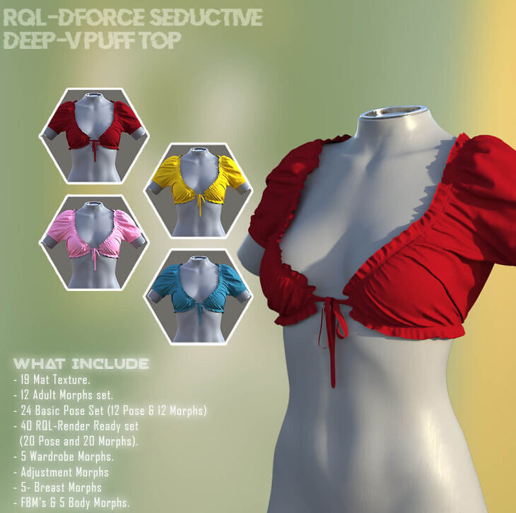 Rql-dForce Seductive Deep-V Puff Top G8F & G8.1F_DAZ3DDL