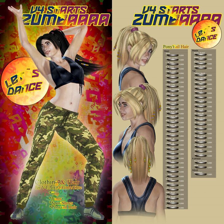 V4 Starts Zumbaaa Clothing and Hair for V4/A4/G4/Elite_DAZ3DDL