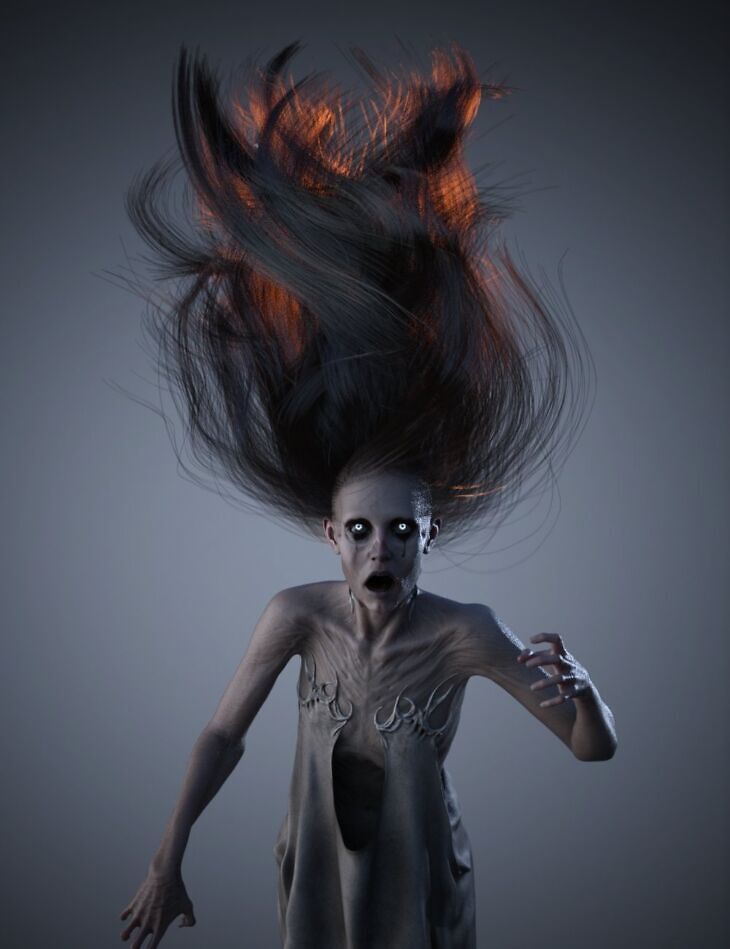 dForce Evil Flow Ghost Hair for Genesis 9_DAZ3D下载站