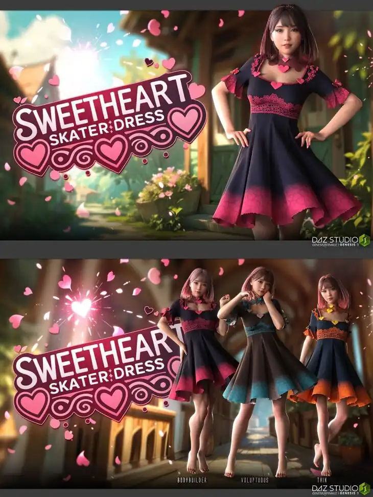 dForce Sweetheart Skater Dress G8F_DAZ3D下载站