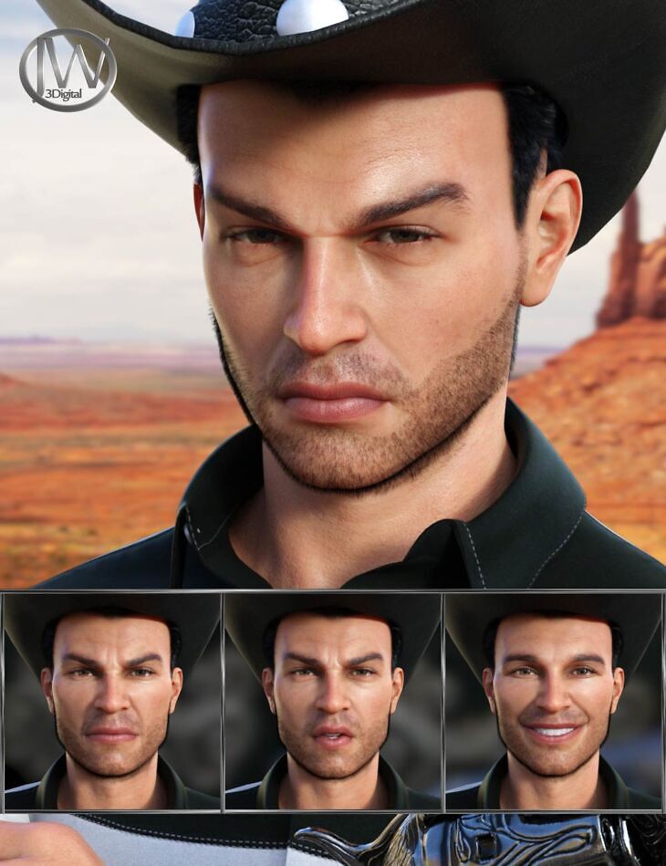 Cowboy Expressions for Genesis 8 Male and Holt 8_DAZ3DDL