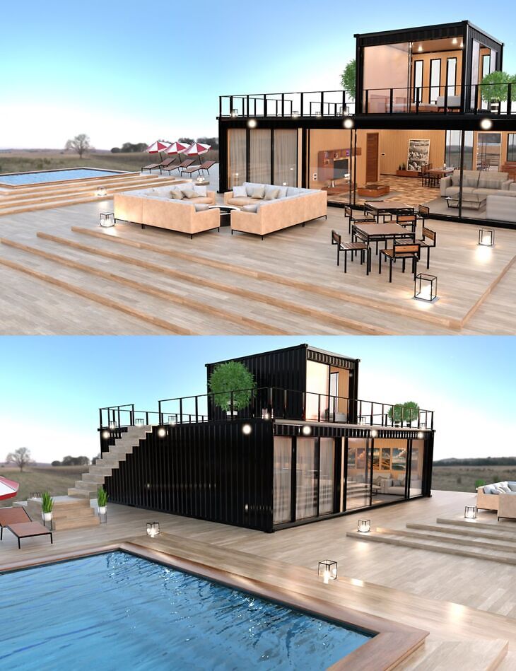 Luxury Container Home with Pool_DAZ3D下载站