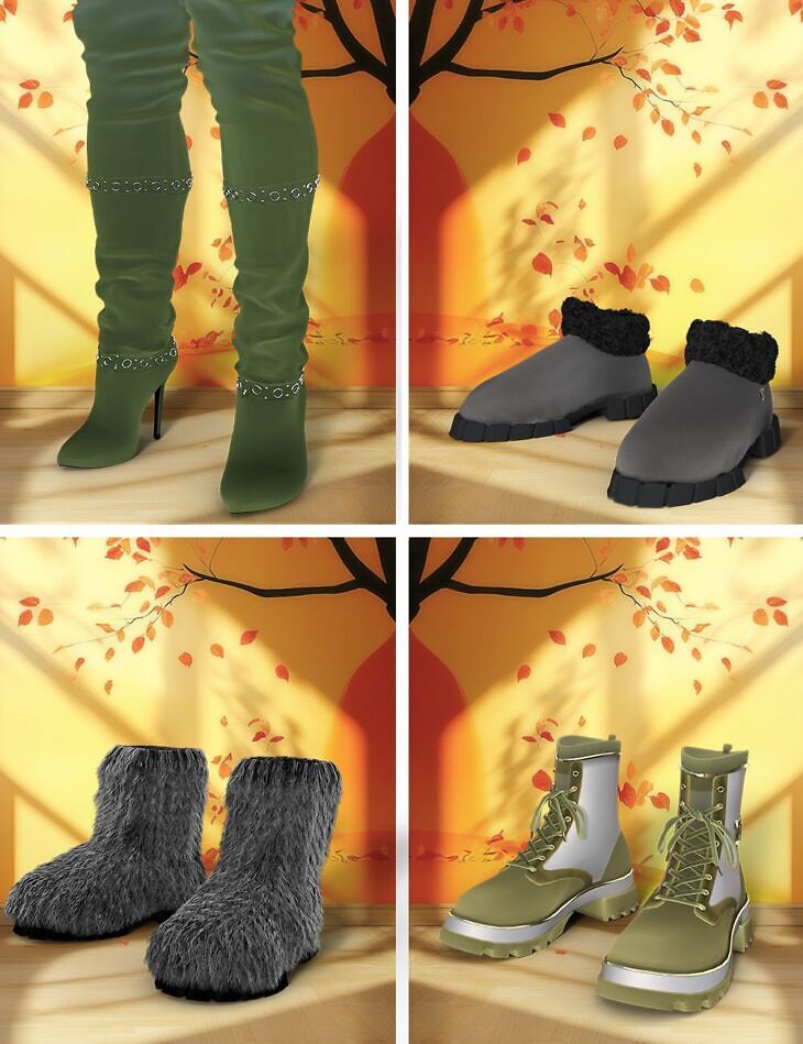 TN Winter Collection – Boots for Genesis 8 Female & Genesis 9_DAZ3D下载站