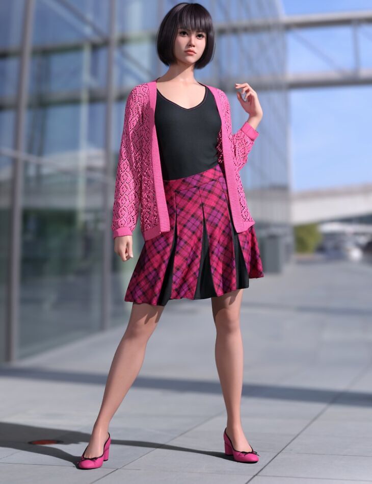 dForce Casual Plaid Outfit for Genesis 9_DAZ3D下载站