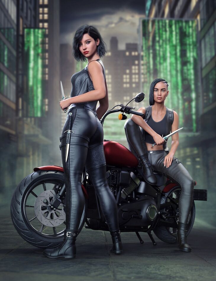 dForce Leather Assassin Outfit for Genesis 9, 8.1, and 8 Female_DAZ3D下载站