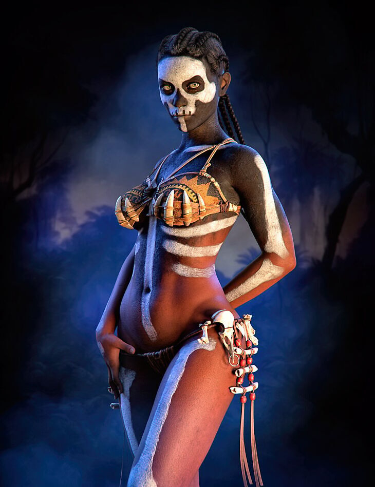 STF Tribal Witch Doctor Undies and Body Paint for Genesis 9 and Genesis 8 Female_DAZ3D下载站