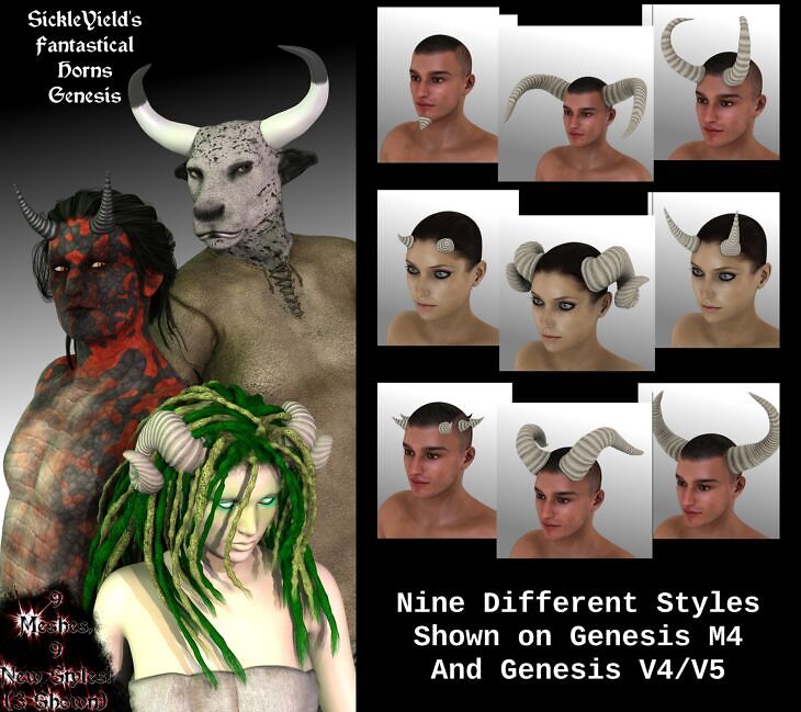 SickleYield’s Fantastical Horns Genesis_DAZ3D下载站