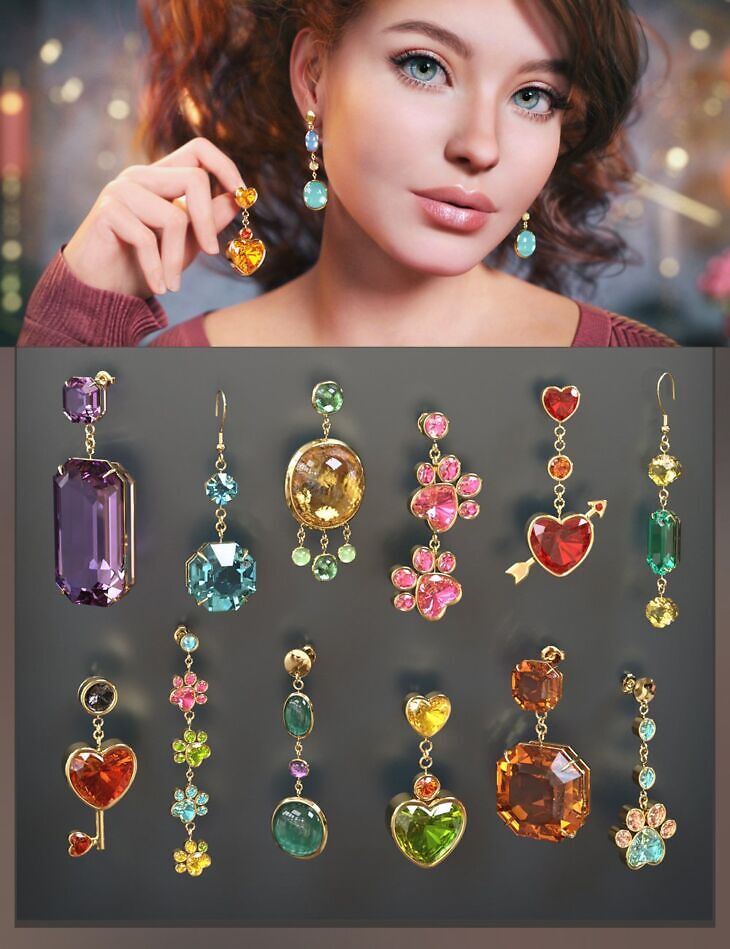 VRV Sparkling Desires Hanging Earring Addon for Genesis 9, 8.1, and 8 Females_DAZ3DDL