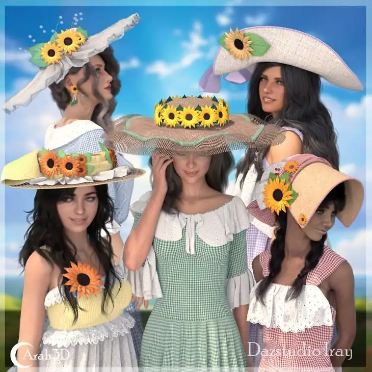 Arah3D Sunflower Summer Hats for G8F and G9_DAZ3DDL