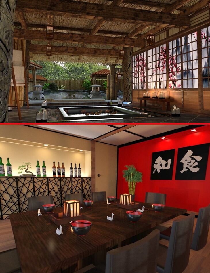 Japanese Restaurant, Spa and Hot Spring Bundle_DAZ3DDL