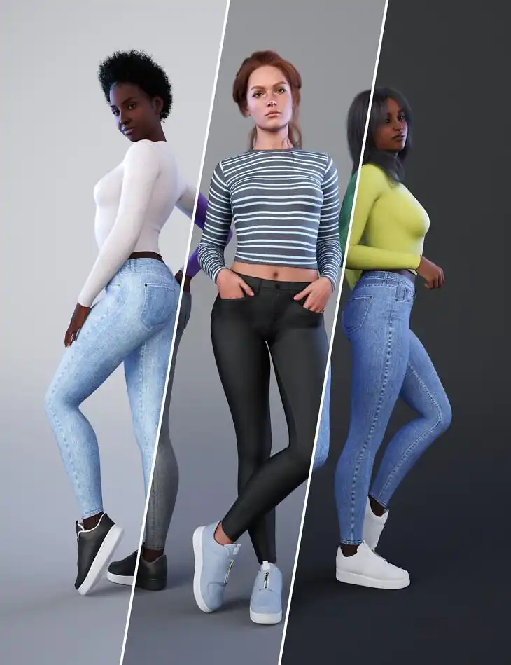 NG High Waist Skinny Jeans Outfit Bundle for Genesis 9_DAZ3D下载站