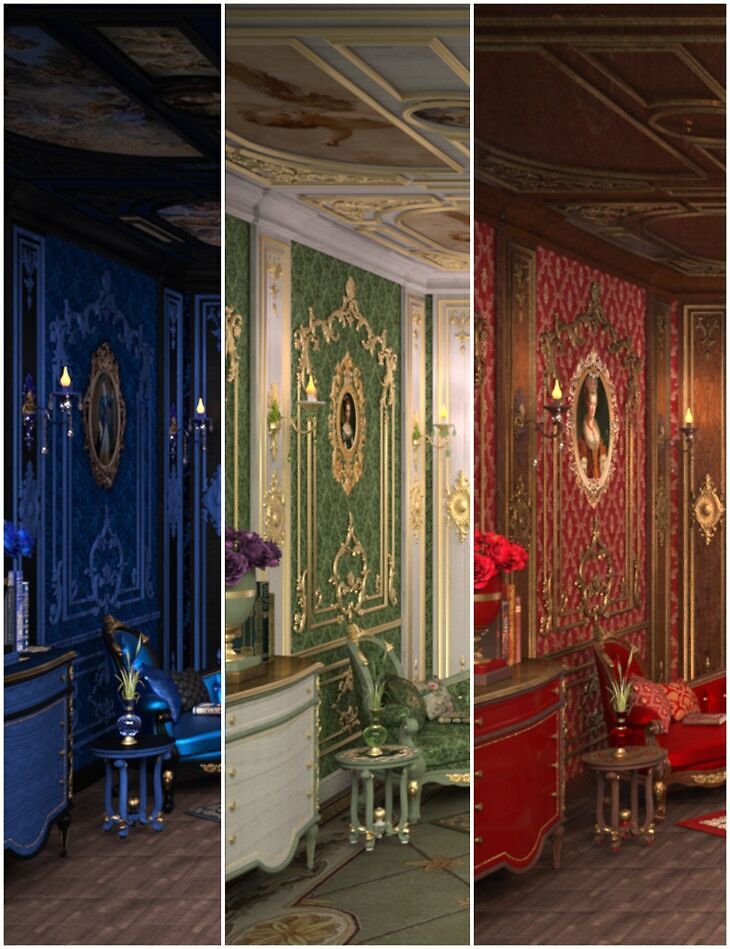 Rococo Room Texture Set Blue, Green and Red_DAZ3DDL