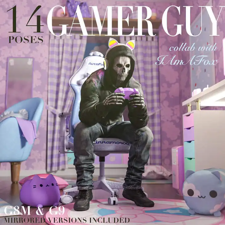 Gamer Guy Collab Pose Pack for G8M & G9_DAZ3DDL