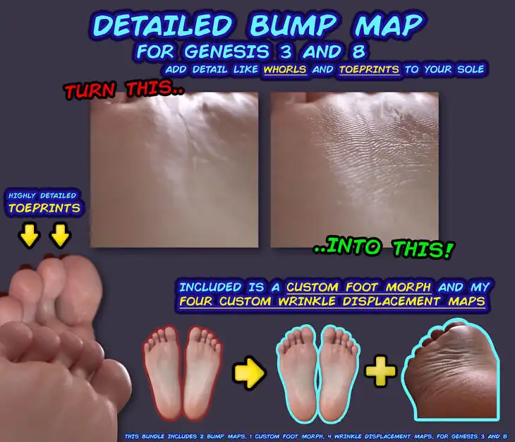 Genesis 8 – Foot Detail Map / Sole Wrinkle Maps_DAZ3D下载站