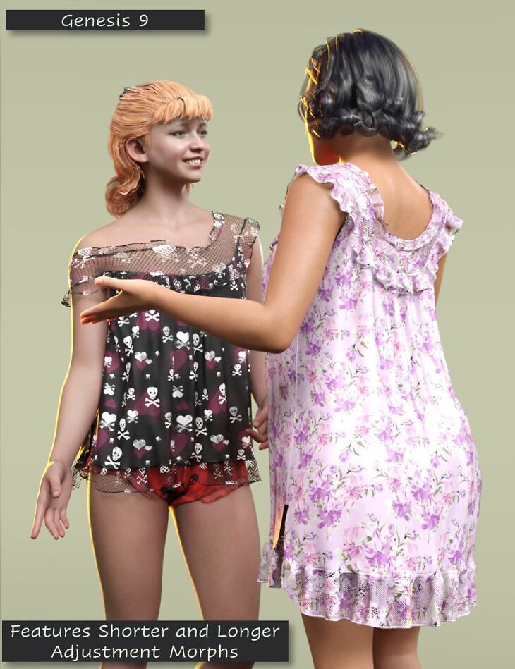 dForce Sugar n Satin Baby Doll Nightie for Genesis 9 and 8 Females_DAZ3D下载站