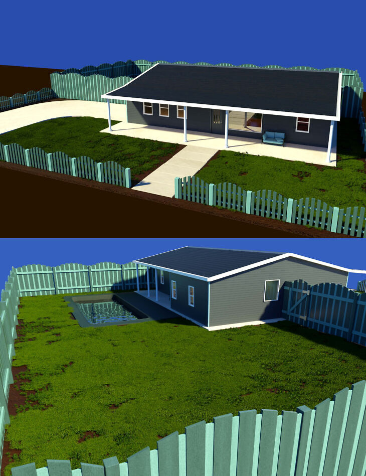 DD Three Bedroom House Yard and Pool for DAZ Studio_DAZ3D下载站
