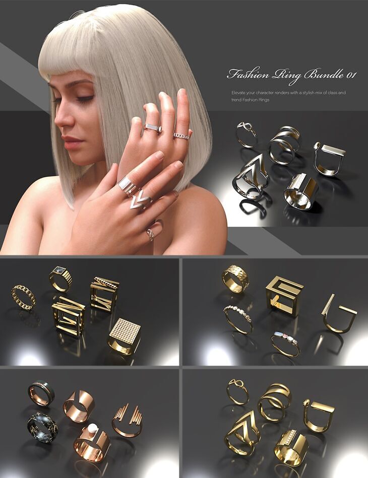 Fashion Ring Bundle 01_DAZ3D下载站