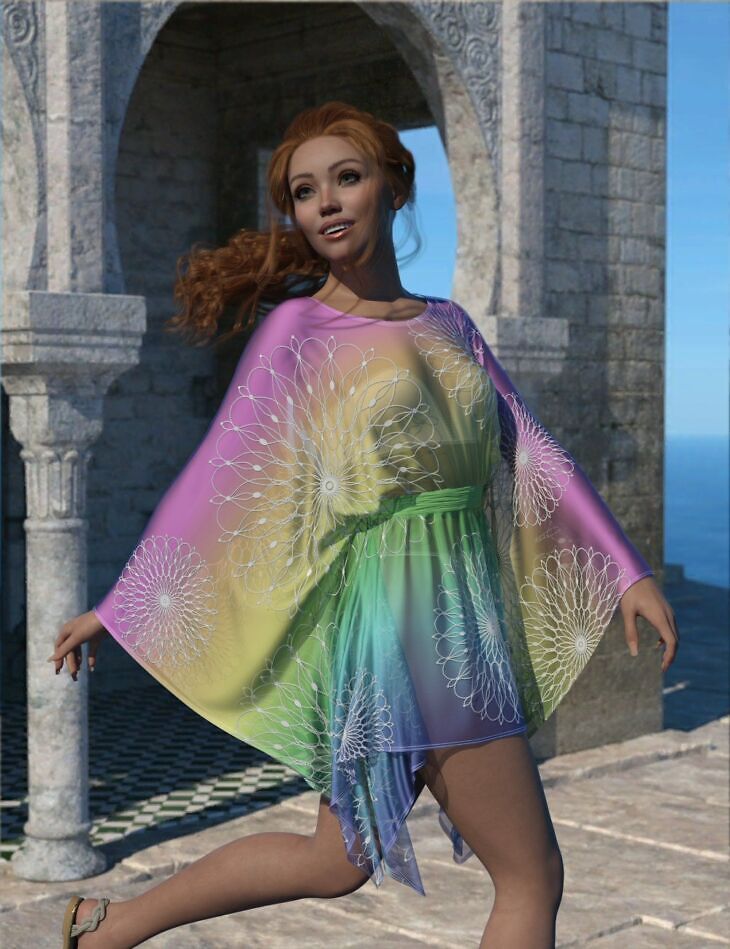 dForce Round Neck Kaftan for Genesis 9_DAZ3DDL
