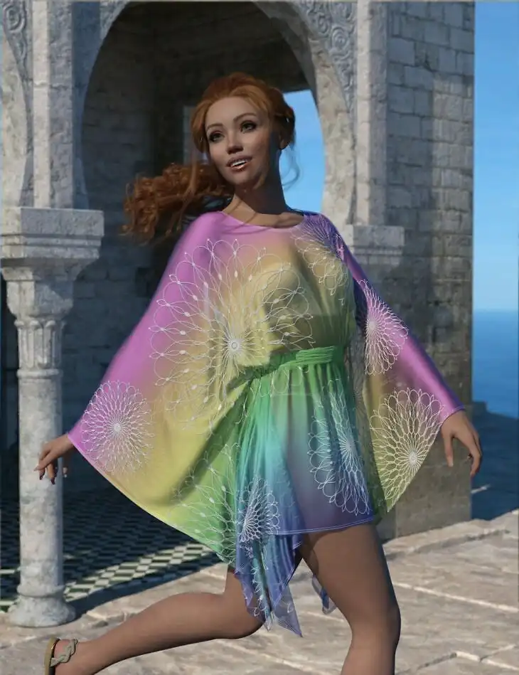 dForce Round Neck Kaftan for Genesis 9_DAZ3D下载站