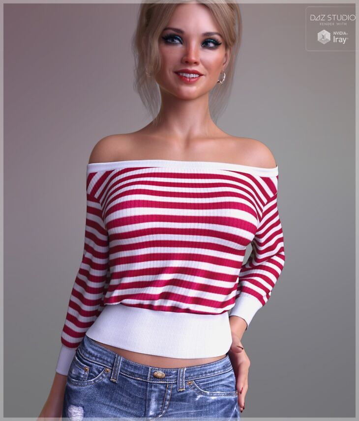 Knitted for dForce Off Shoulder Mini Sweater_DAZ3D下载站