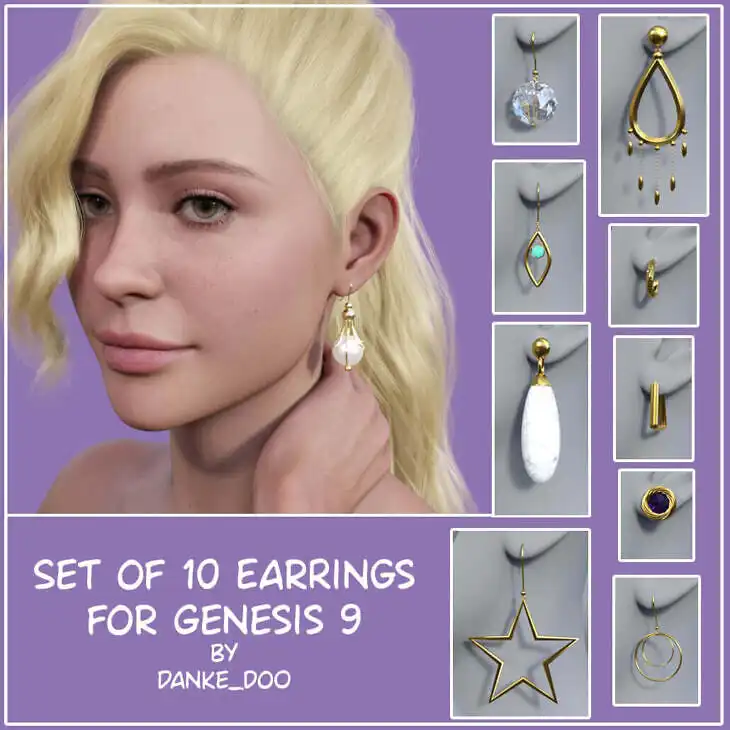 Set of 10 Earrings for Genesis 9_DAZ3DDL